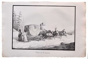 Джон Огастес Аткинсон. Карета на санях. Литография. Париж, 1821 год.